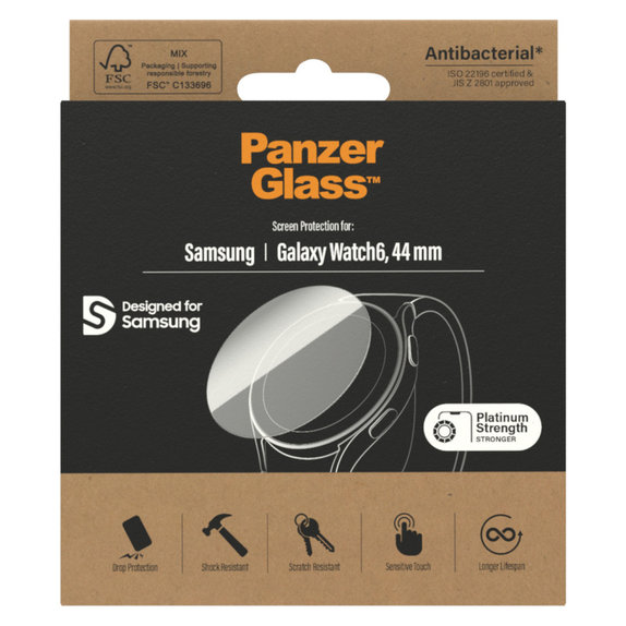 Verre trempé Flat Glass AB pour Samsung Galaxy Watch6 44 mm, Clair, PanzerGlass