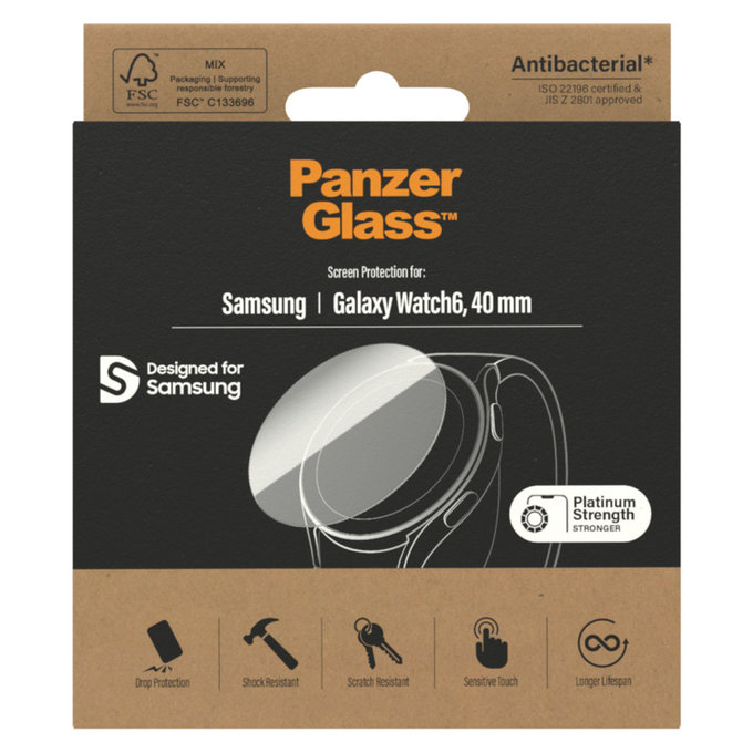 Verre trempé Flat Glass AB pour Samsung Galaxy Watch6 40 mm, Clair, PanzerGlass