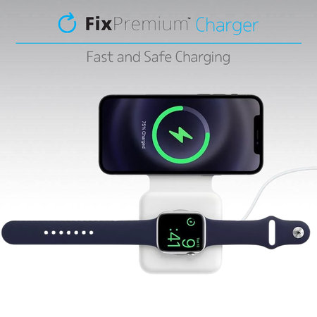 FixPremium - MagSafe Duo pour iPhone a Apple Watch, blanc