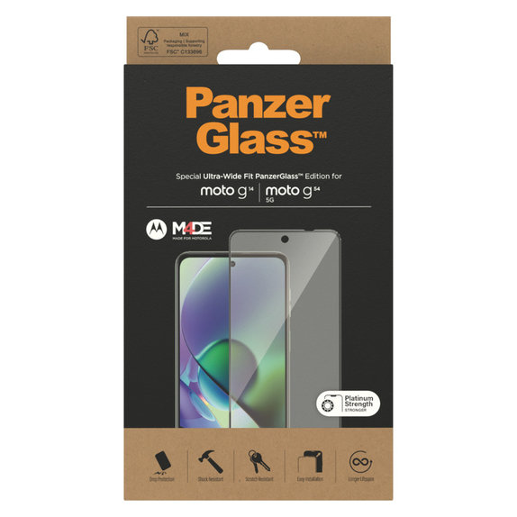 Verre trempé UWF pour Motorola Moto G14/G54 5G, Noir, PanzerGlass
