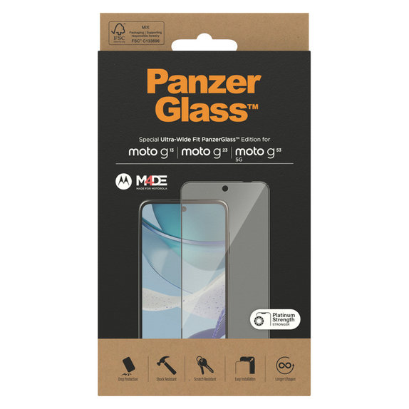 Verre trempé UWF pour Motorola Moto G13/G23/G53 5G, Noir, PanzerGlass