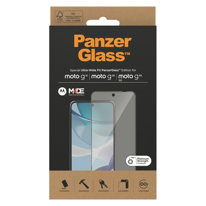 Verre trempé UWF pour Motorola Moto G13/G23/G53 5G, Noir, PanzerGlass