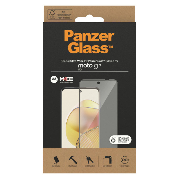 Verre trempé UWF pour Motorola Moto G73 5G, Noir, PanzerGlass