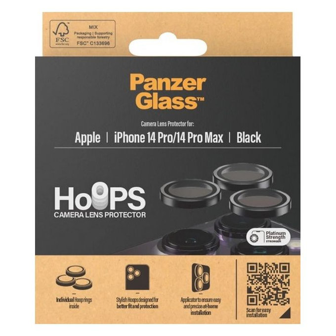 PanzerGlass - Couvercle de Protection d'Objectif d'Appareil Hoops pour iPhone 14 Pro a 14 Pro Max, noir