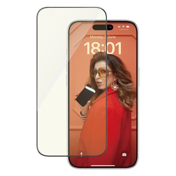 Verre trempé UWF Eyecare avec applicateur pour iPhone 15 Pro, Noir, PanzerGlass