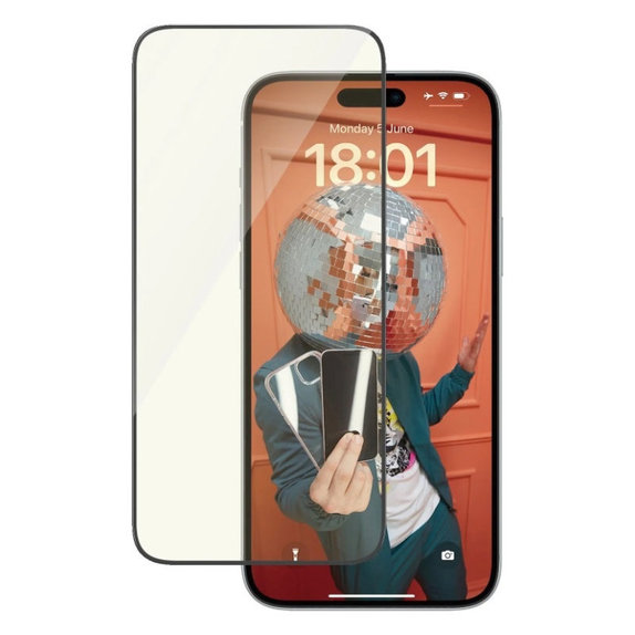 Verre trempé UWF Eyecare avec applicateur pour iPhone 15 Plus, Noir, PanzerGlass