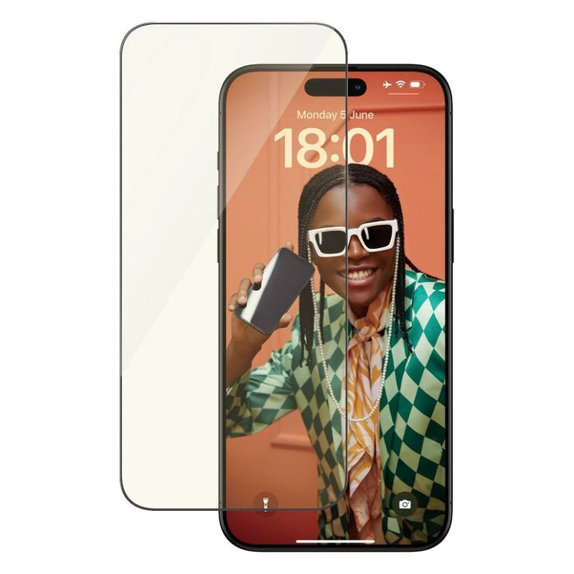 Verre trempé UWF Eyecare avec applicateur pour iPhone 15 Pro Max, Noir, PanzerGlass