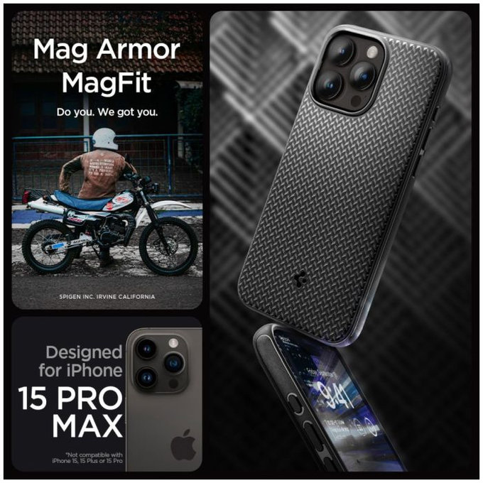 Spigen - Étui Mag Armor avec MagSafe pour iPhone 15 Pro Max, Matte Black