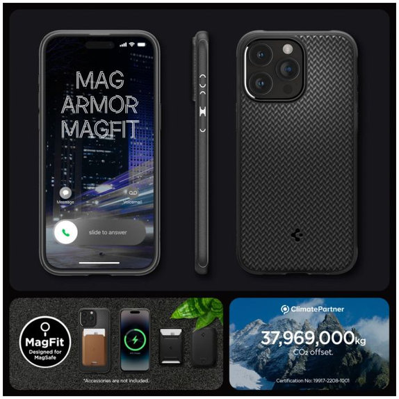 Spigen - Étui Mag Armor avec MagSafe pour iPhone 15 Pro Max, Matte Black