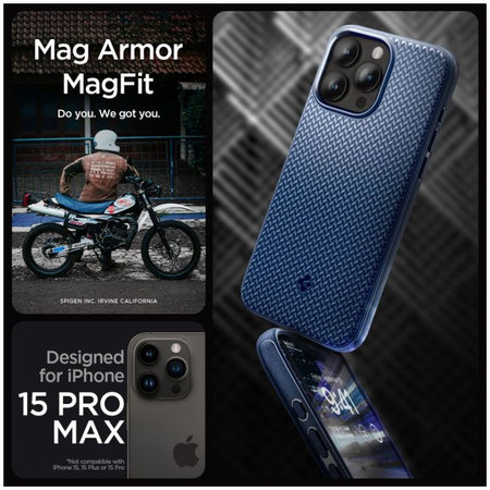 Spigen - Étui Mag Armor avec MagSafe pour iPhone 15 Pro Max, Navy Blue
