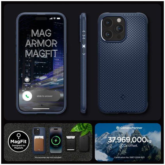 Spigen - Étui Mag Armor avec MagSafe pour iPhone 15 Pro Max, Navy Blue