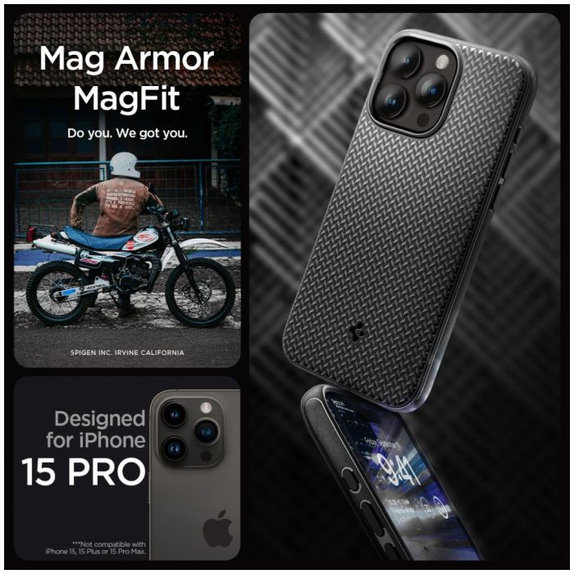 Spigen - Étui Mag Armor avec MagSafe pour iPhone 15 Pro, Matte Black