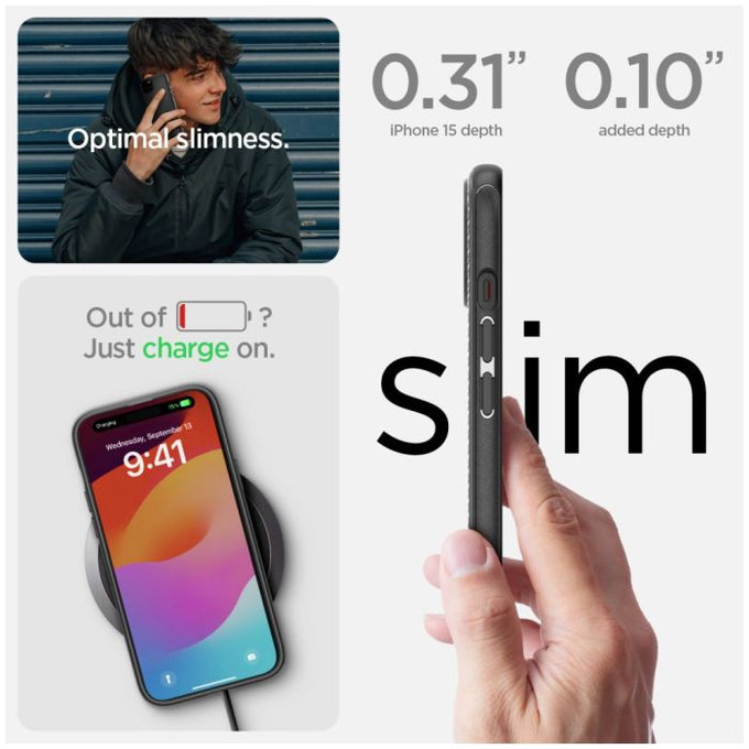 Spigen - Étui Mag Armor avec MagSafe pour iPhone 15, Matte Black