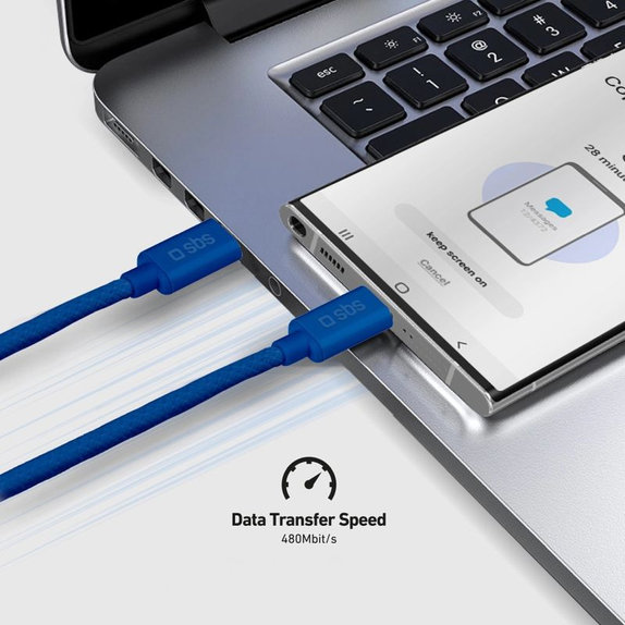 SBS - Câble USB-C/USB-C, 60W, PD, 1.5m, bleu