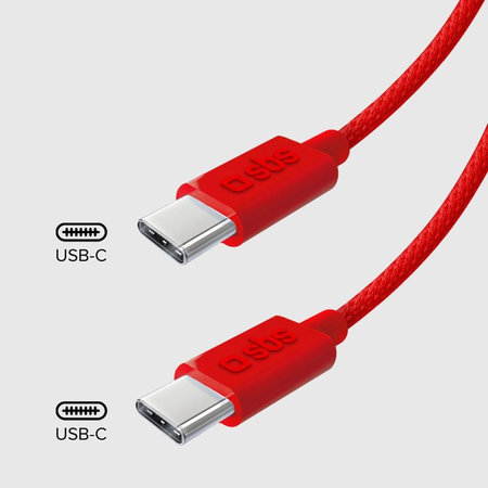 SBS - Câble USB-C/USB-C, 60W, PD, 1.5m, rouge