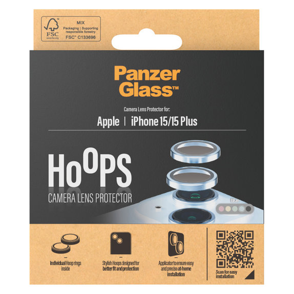 Protection d'objectif de caméra Hoops pour iPhone 15/15 Plus, Bleu, PanzerGlass