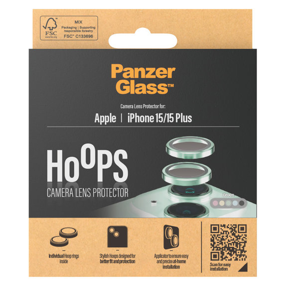 Protection d'objectif de caméra Hoops pour iPhone 15/15 Plus, Vert, PanzerGlass