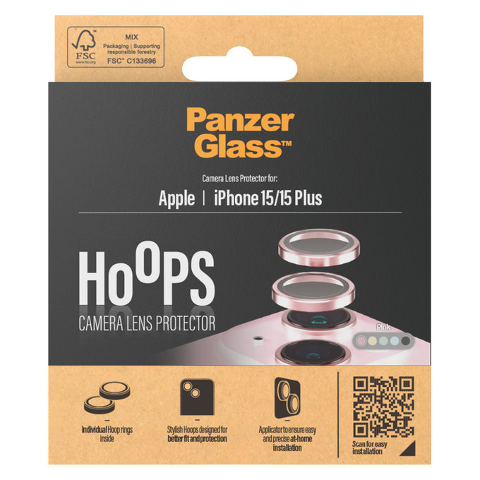 Protection d'objectif de caméra Hoops pour iPhone 15/15 Plus, Rose, PanzerGlass