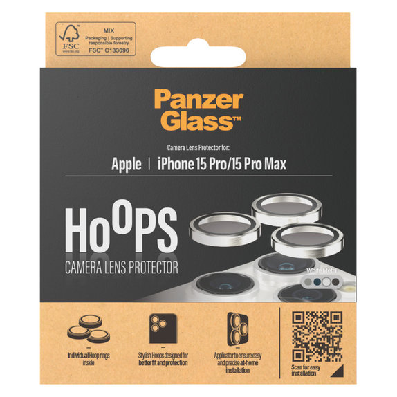 Protection d'objectif de caméra Hoops pour iPhone 15 Pro/15 Pro Max, White Metal, PanzerGlass