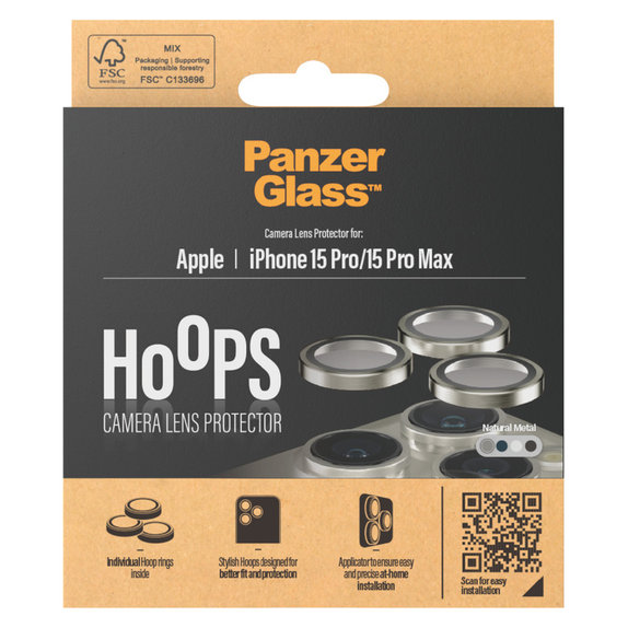 Protection d'objectif de caméra Hoops pour iPhone 15 Pro/15 Pro Max, Natural Metal, PanzerGlass