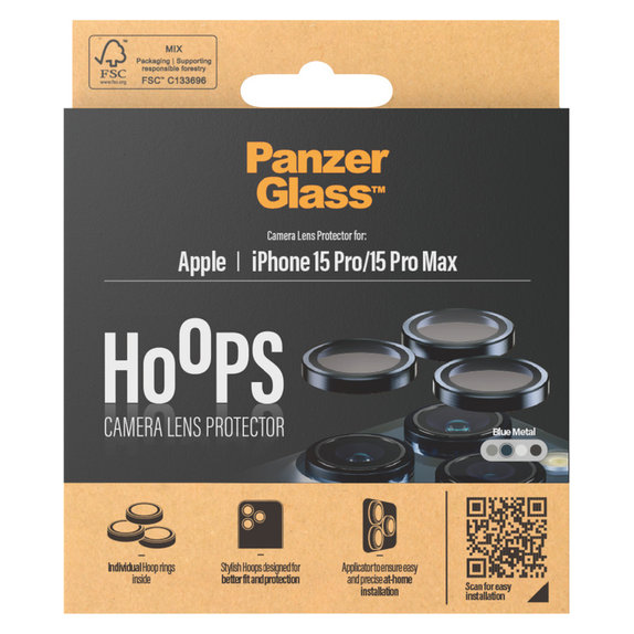 Protection d'objectif de caméra Hoops pour iPhone 15 Pro/15 Pro Max, Blue Metal, PanzerGlass
