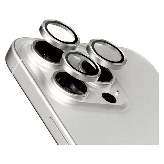 Protection d'objectif de caméra Hoops pour iPhone 15 Pro/15 Pro Max, White Titanium, PanzerGlass