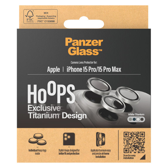 Protection d'objectif de caméra Hoops pour iPhone 15 Pro/15 Pro Max, White Titanium, PanzerGlass