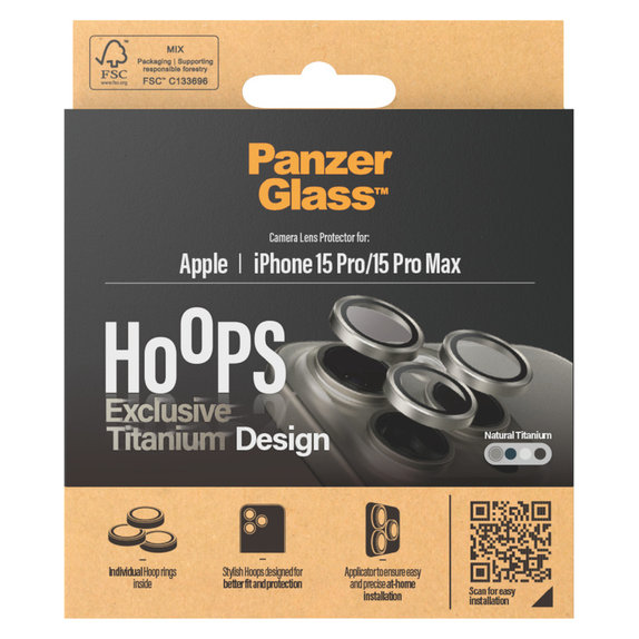 Protection d'objectif de caméra Hoops pour iPhone 15 Pro/15 Pro Max, Natural Titanium, PanzerGlass