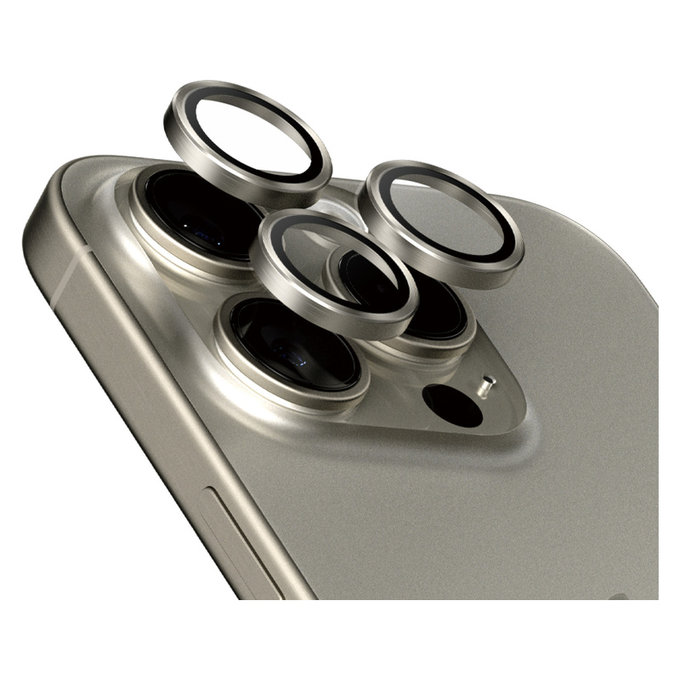 Protection d'objectif de caméra Hoops pour iPhone 15 Pro/15 Pro Max, Natural Titanium, PanzerGlass