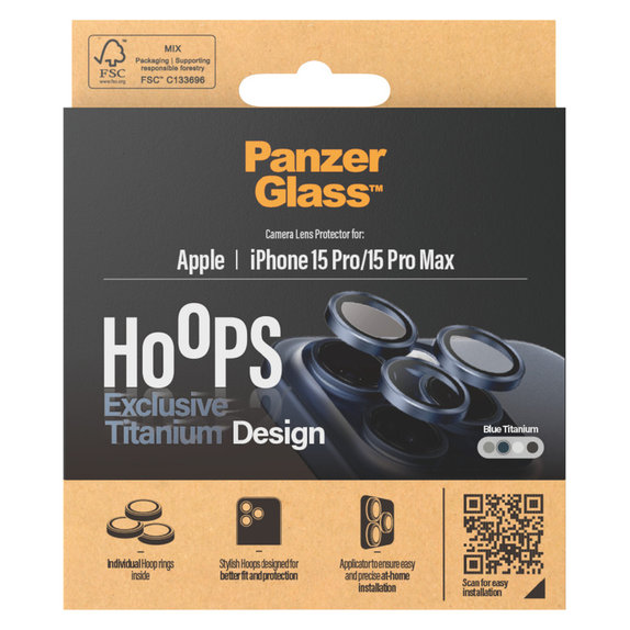 Protection d'objectif de caméra Hoops pour iPhone 15 Pro/15 Pro Max, Blue Titanium, PanzerGlass