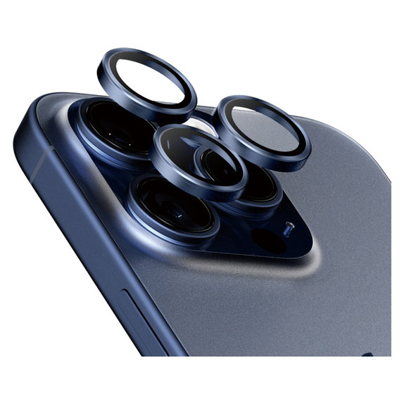Protection d'objectif de caméra Hoops pour iPhone 15 Pro/15 Pro Max, Blue Titanium, PanzerGlass