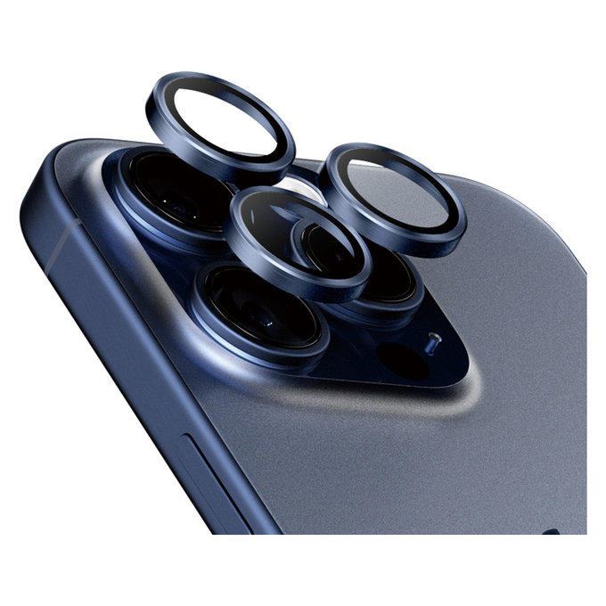 Protection d'objectif de caméra Hoops pour iPhone 15 Pro/15 Pro Max, Blue Titanium, PanzerGlass