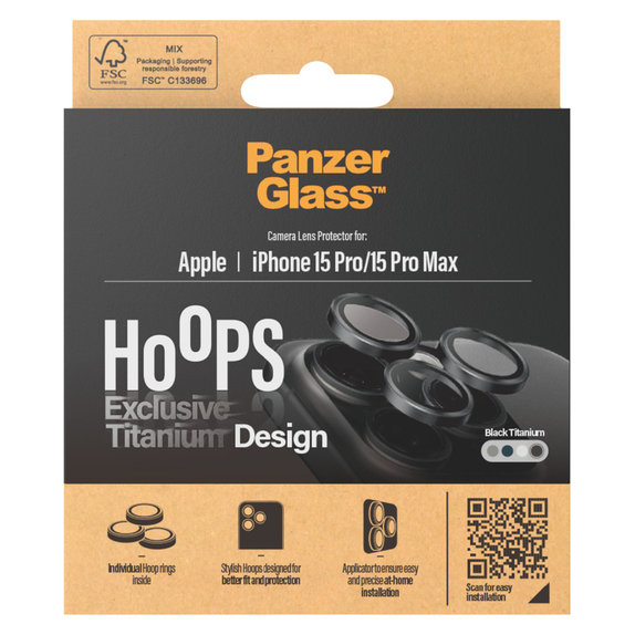 Protection d'objectif de caméra Hoops pour iPhone 15 Pro/15 Pro Max, Black Titanium, PanzerGlass