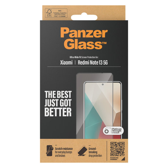 Verre trempé UWF pour Xiaomi Redmi Note 13, Noir, PanzerGlass