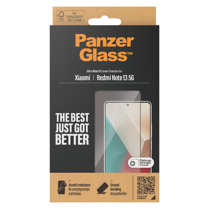 Verre trempé UWF pour Xiaomi Redmi Note 13, Noir, PanzerGlass