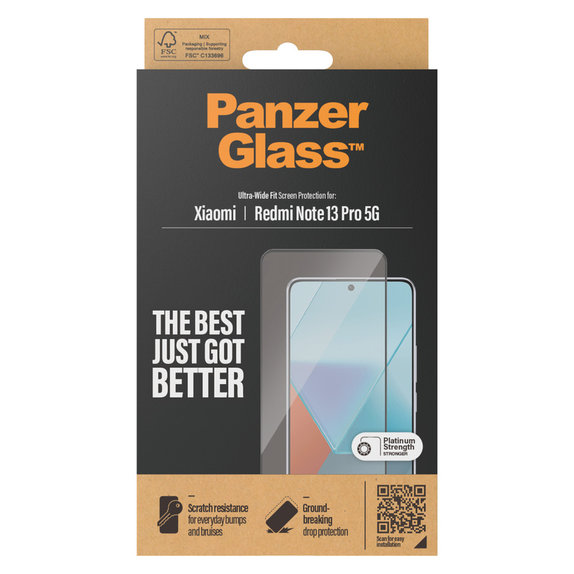 Verre trempé UWF pour Xiaomi Redmi Note 13 Pro 5G, Noir, PanzerGlass