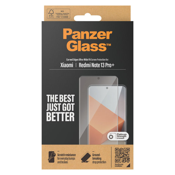 Verre trempé UWF pour Xiaomi Redmi Note 13 Pro+, Noir, PanzerGlass