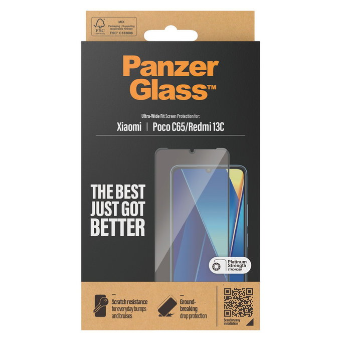 Verre trempé UWF pour Xiaomi Redmi 13C, Noir, PanzerGlass