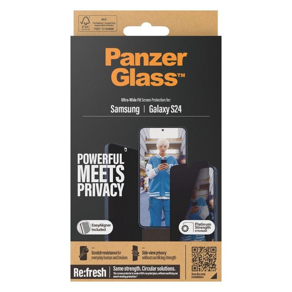 PanzerGlass - Verre Trempé Re:Fresh UWF Privacy avec l'applicateur pour Samsung Galaxy S24, noir