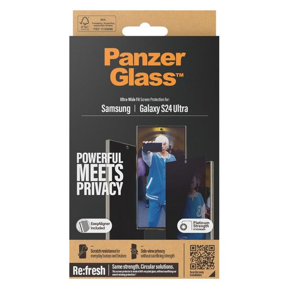 PanzerGlass - Verre Trempé Re:Fresh UWF Privacy avec l'applicateur pour Samsung Galaxy S24 Ultra, noir