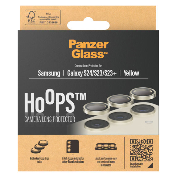 Protection d'objectif de caméra Hoops pour Samsung Galaxy S24/S23/S23+, Jaune, PanzerGlass