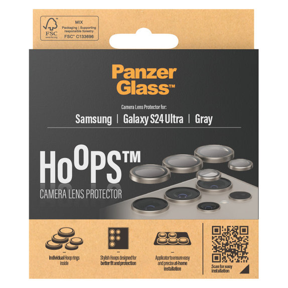 Protection d'objectif de caméra Hoops pour Samsung Galaxy S24 Ultra, Gris, PanzerGlass