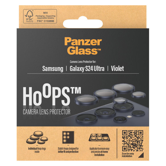 Protection d'objectif de caméra Hoops pour Samsung Galaxy S24 Ultra, Violet, PanzerGlass