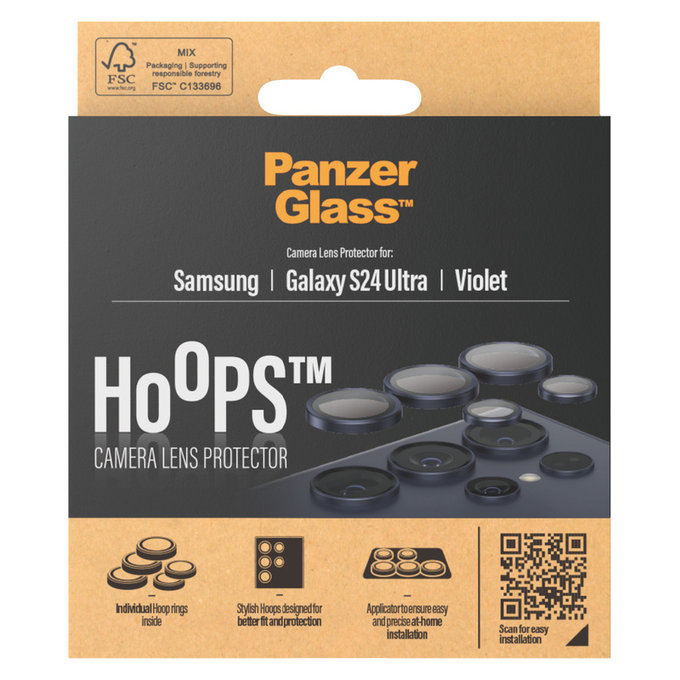 Protection d'objectif de caméra Hoops pour Samsung Galaxy S24 Ultra, Violet, PanzerGlass