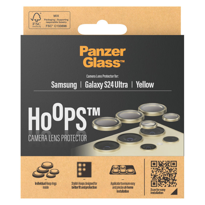 Protection d'objectif de caméra Hoops pour Samsung Galaxy S24 Ultra, Jaune, PanzerGlass