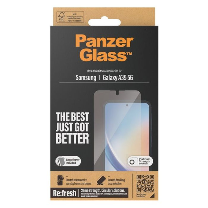 PanzerGlass - Verre Trempé Re:fresh UWF avec l'applicateur pour Samsung Galaxy A35 5G, noir