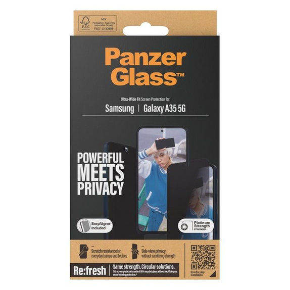 PanzerGlass - Verre Trempé Re:Fresh UWF Privacy avec l'applicateur pour Samsung Galaxy A35, noir