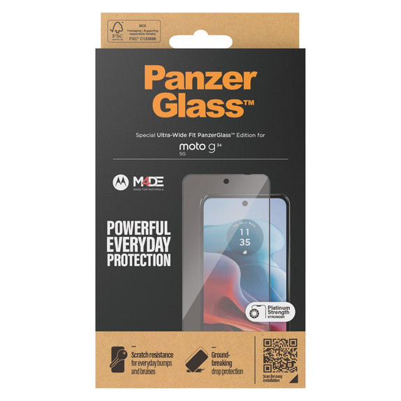 Verre trempé UWF pour Motorola Moto G34, Noir, PanzerGlass
