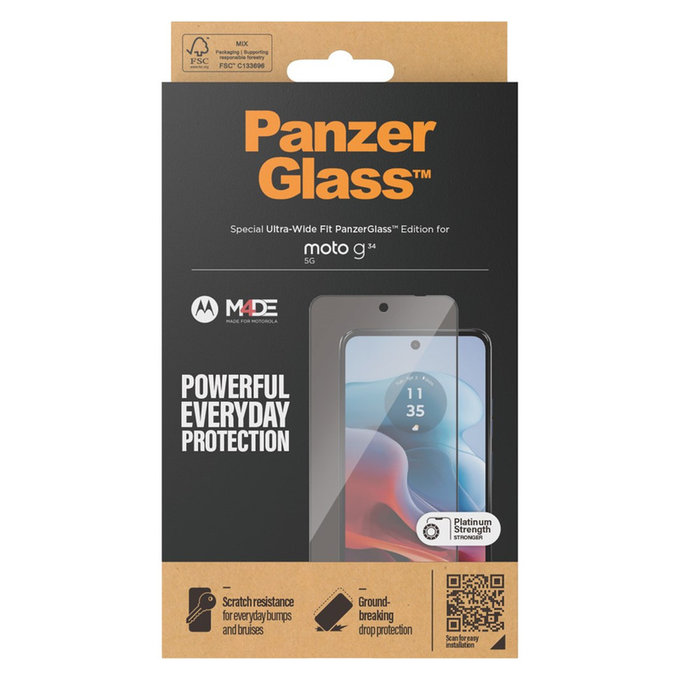 Verre trempé UWF pour Motorola Moto G34, Noir, PanzerGlass