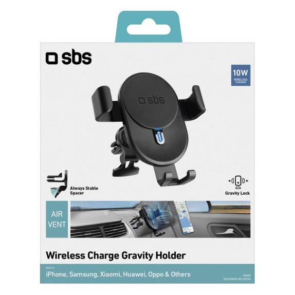 SBS - Support voiture Gravityavec chargement sans fil, 10W, noir